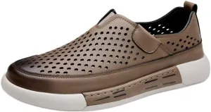 Men's Casual Loafers Hands Free 1-Second Slip On Leather Loafers Arch Support Orthopedic Comfortable Walking Shoes for Men
