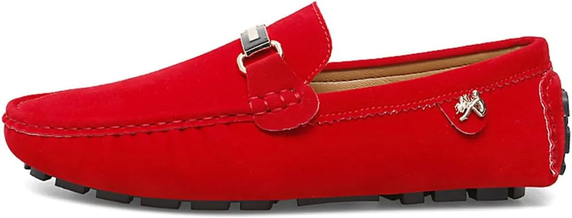 Men's Driving Loafers Black Slip-On with Suede Buckle Detail Moccasins