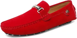 Men's Driving Loafers Black Slip-On with Suede Buckle Detail Moccasins