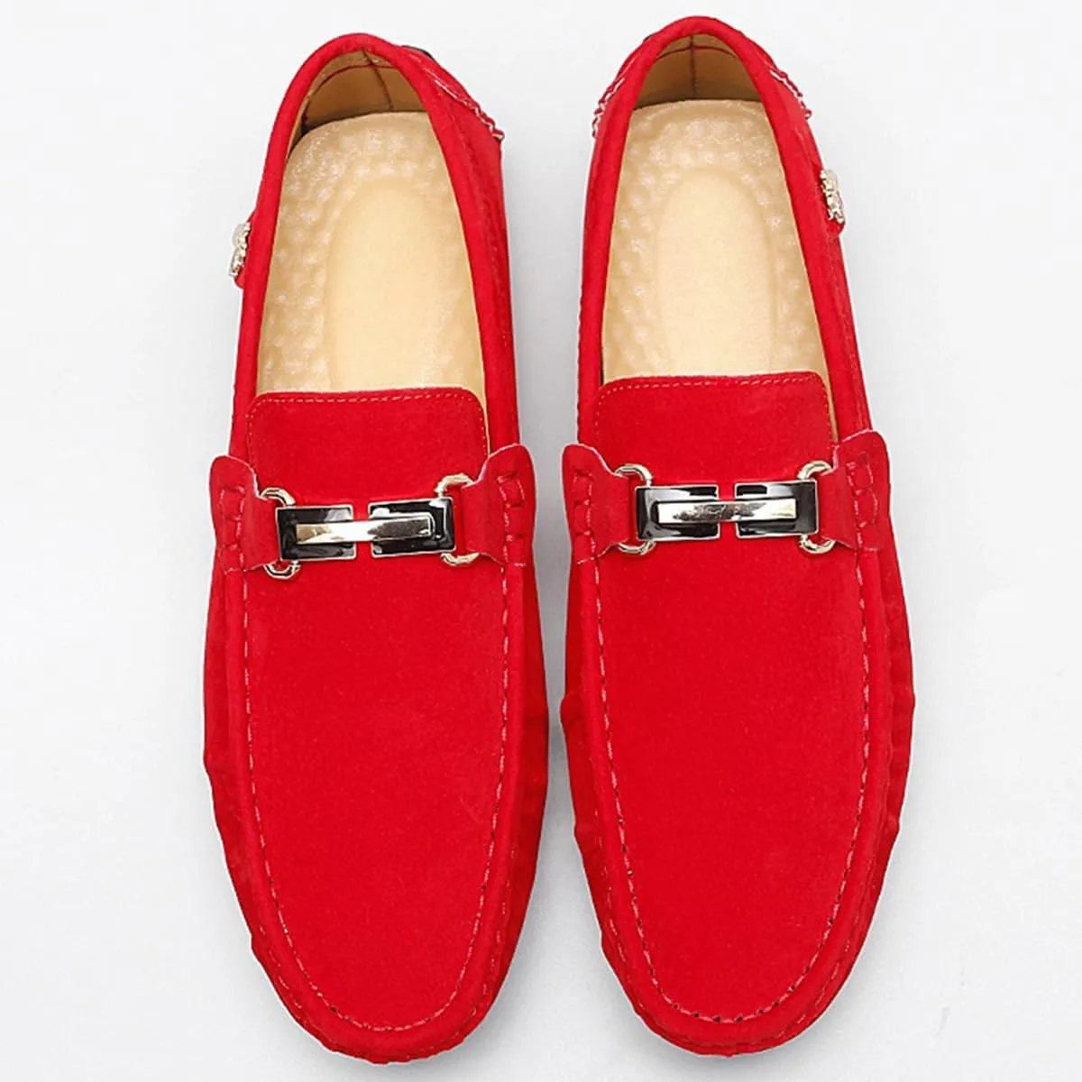 Men's Driving Loafers Black Slip-On with Suede Buckle Detail Moccasins