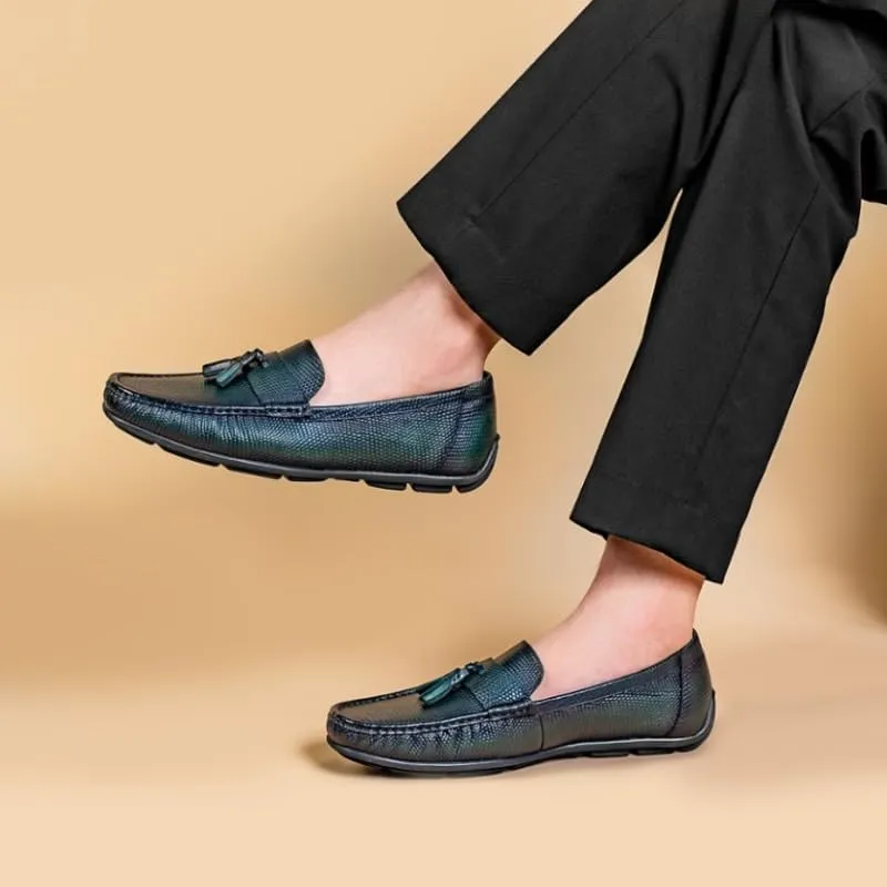 Men's Genuine Leather Tassel Loafers Driving Moccasins Slip On Casual Round Toe Shoes