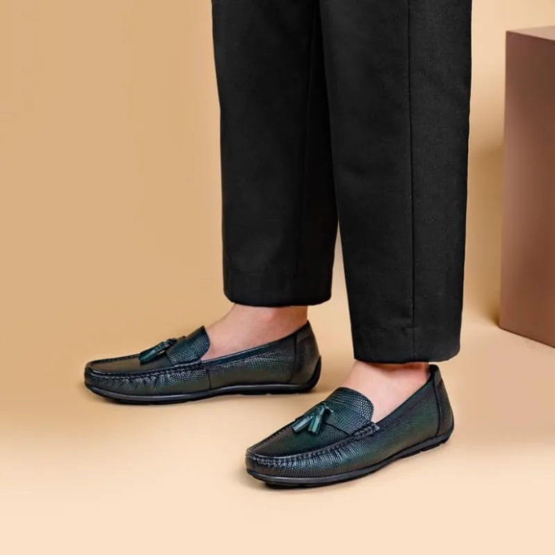 Men's Genuine Leather Tassel Loafers Driving Moccasins Slip On Casual Round Toe Shoes