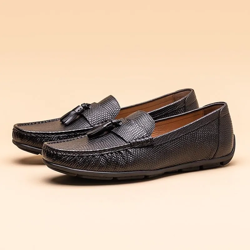 Men's Genuine Leather Tassel Loafers Driving Moccasins Slip On Casual Round Toe Shoes