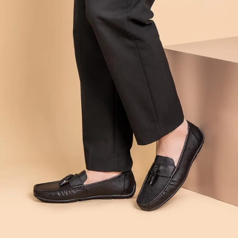 Men's Genuine Leather Tassel Loafers Driving Moccasins Slip On Casual Round Toe Shoes