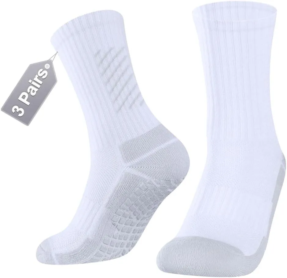 Men's Grip Socks, Non Slip Soccer Basketball Pilates Home Floor Hospital Training Athletic Socks, 3 Pairs