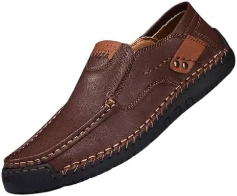 Men's Handmade Genuine Leather Slip-On Loafers,Mens Casual Comfortable Breathable Driving Loafer Leather Casual Shoes