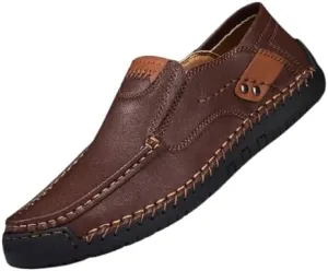 Men's Handmade Genuine Leather Slip-On Loafers,Mens Casual Comfortable Breathable Driving Loafer Leather Casual Shoes