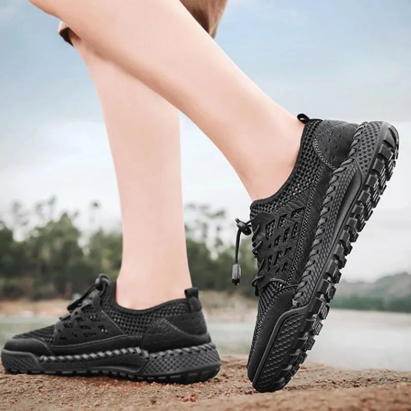 Men's Handmade Leather Modern Classic Lace up Leather Lined Perforated Dress Mesh Sneakers Shoes Fashion Comfort Luxury Soft