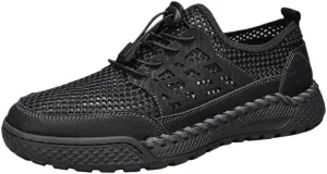 Men's Handmade Leather Modern Classic Lace up Leather Lined Perforated Dress Mesh Sneakers Shoes Fashion Comfort Luxury Soft