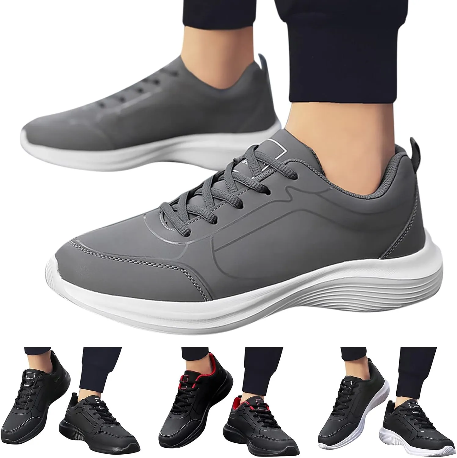 Men's Lace Up Memory Foam Sneakers Breathable Elastic Fly Woven Mesh Sneaker Breathable Diabetic Shoes for Men