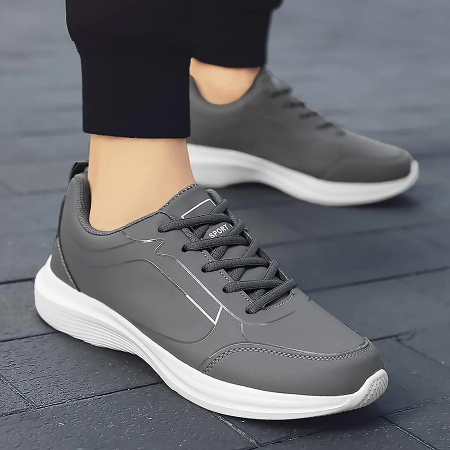 Men's Lace Up Memory Foam Sneakers Breathable Elastic Fly Woven Mesh Sneaker Breathable Diabetic Shoes for Men