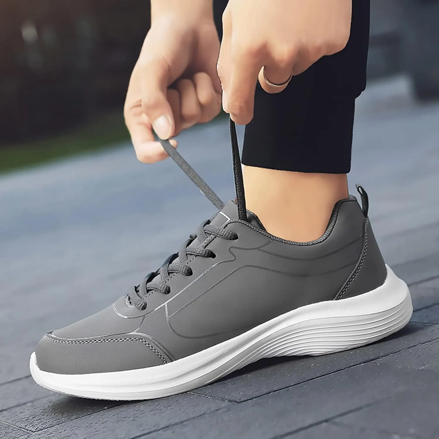 Men's Lace Up Memory Foam Sneakers Breathable Elastic Fly Woven Mesh Sneaker Breathable Diabetic Shoes for Men
