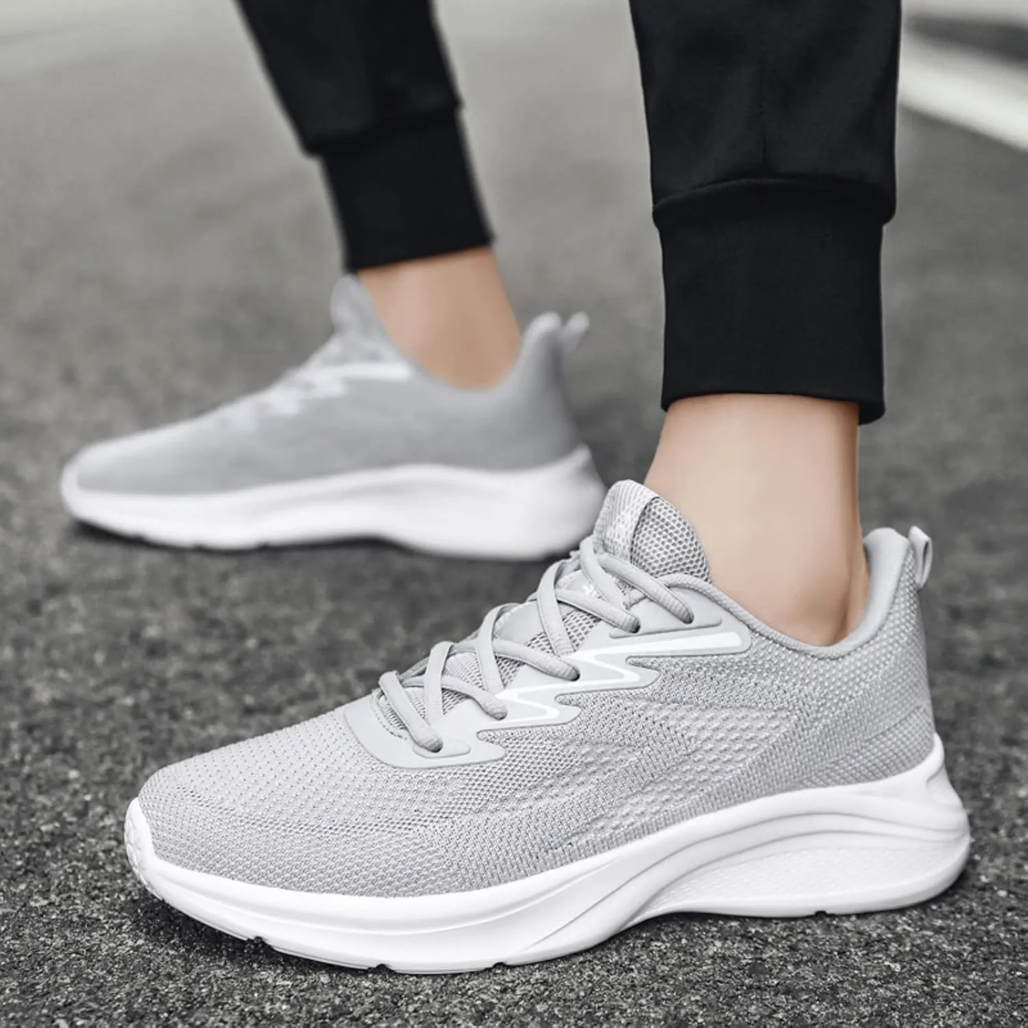 Men's Lightweight Cushion Sneakers Lightweight Breathable Slip on Running Shoe Breathable Lace Up Shoes for Men