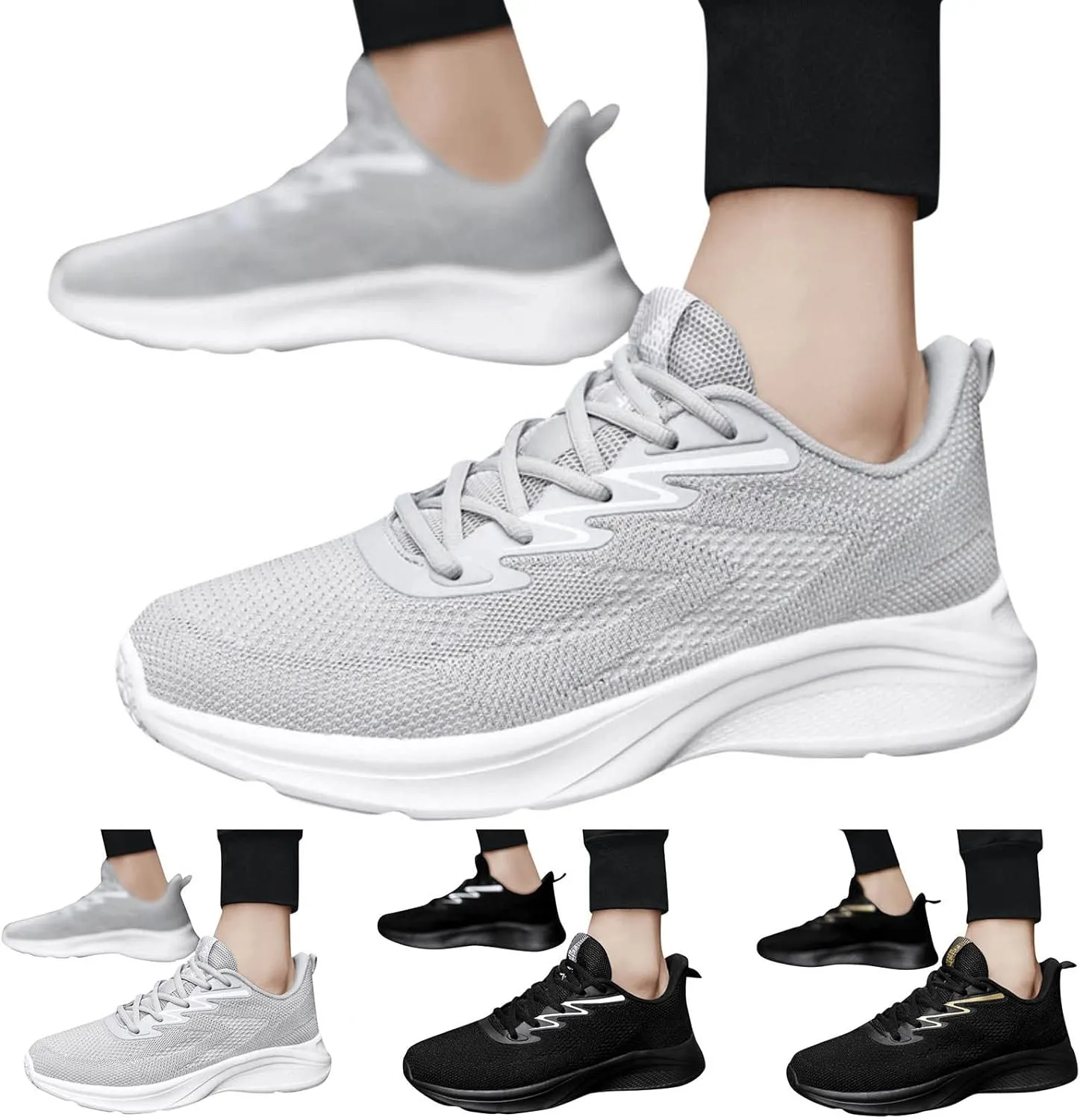 Men's Lightweight Cushion Sneakers Lightweight Breathable Slip on Running Shoe Breathable Lace Up Shoes for Men