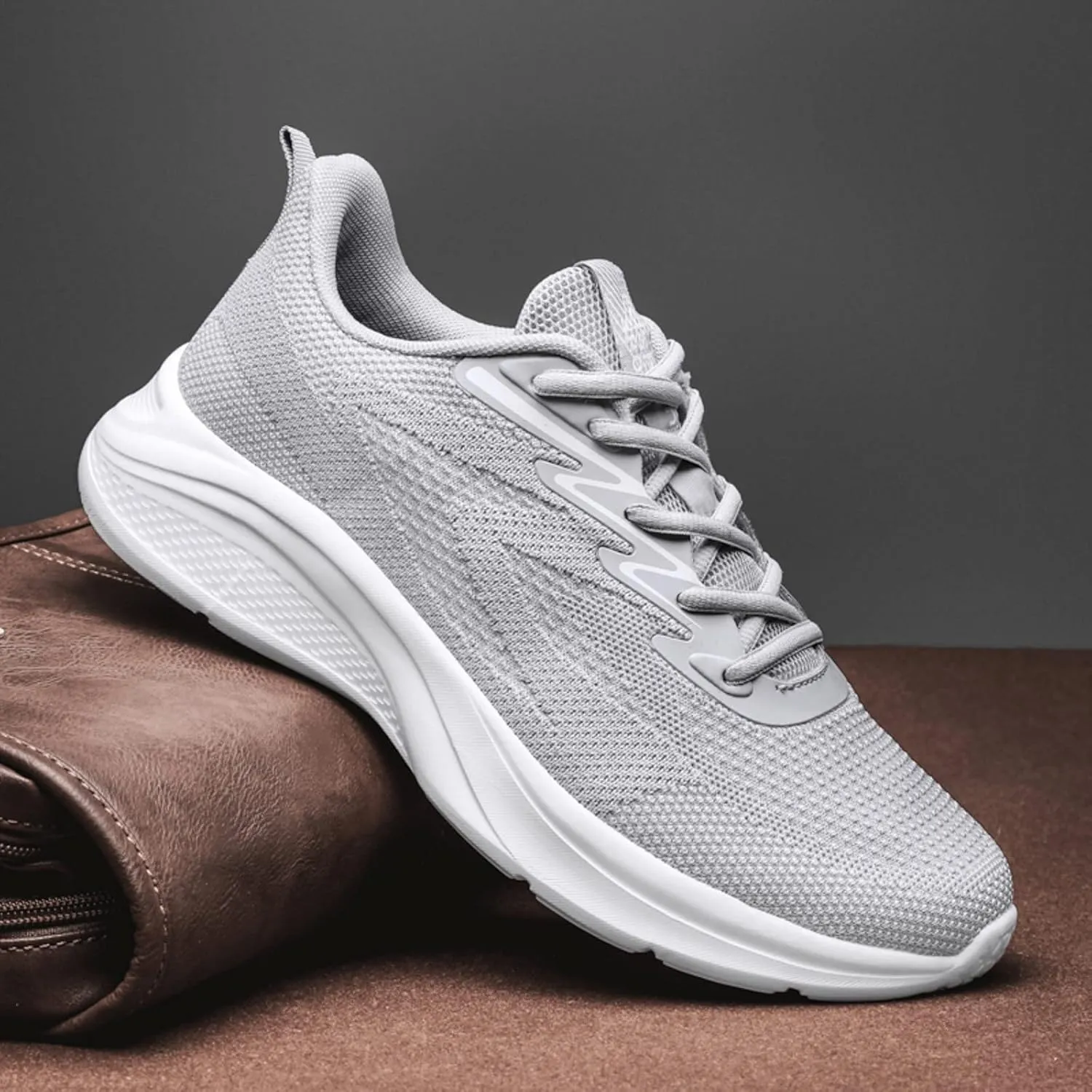 Men's Lightweight Cushion Sneakers Lightweight Breathable Slip on Running Shoe Breathable Lace Up Shoes for Men