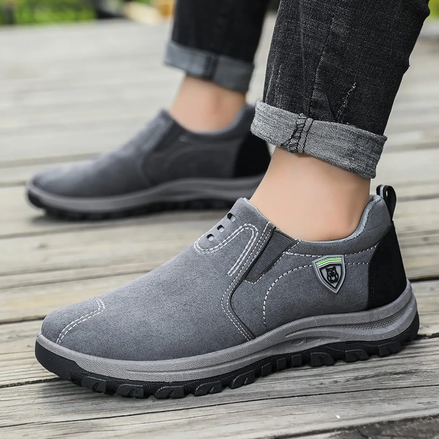 Men's Lightweight Non Slip Barefoot Shoes Supportive Running Athletic Sneaker Hook and Loop Orthopedic Sneakers