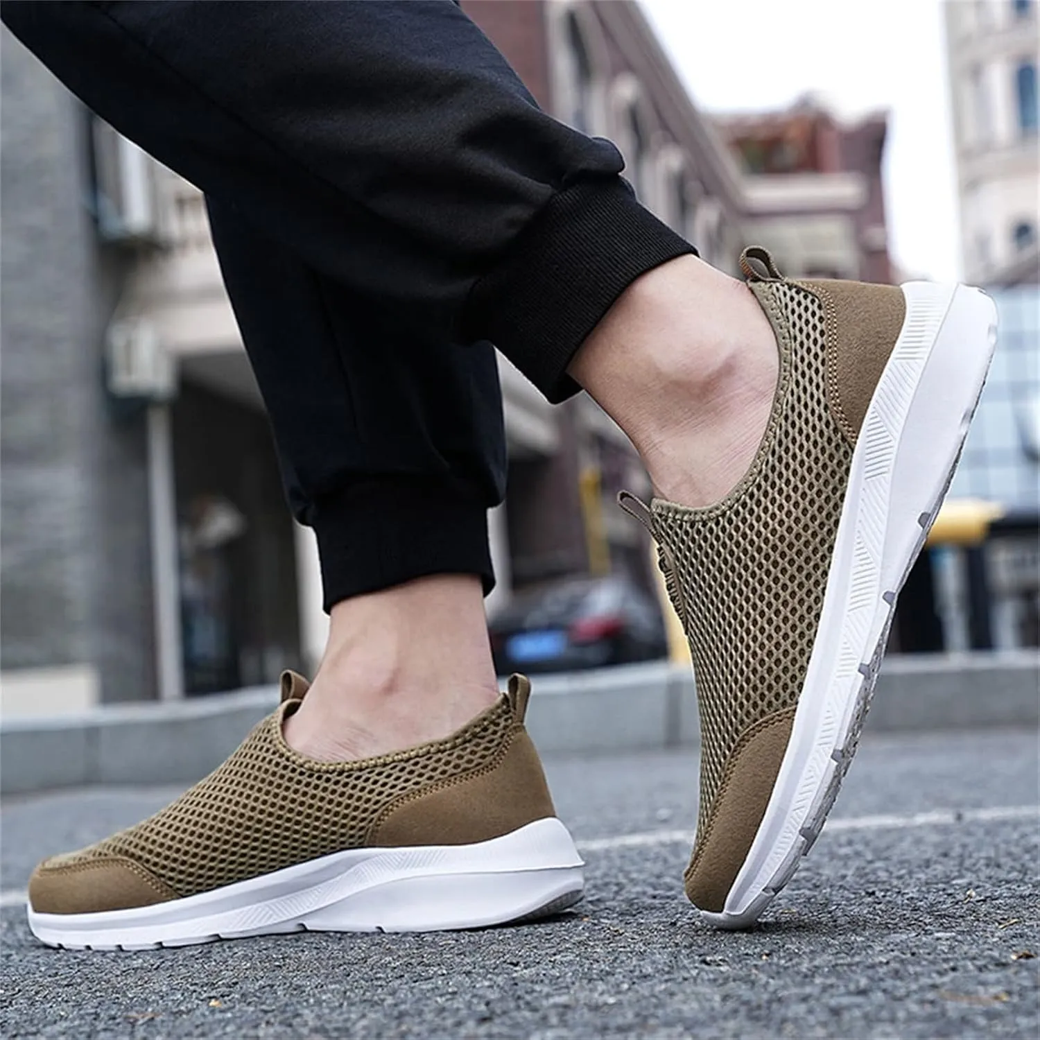 Mens Non Slip Walking Sneakers Lightweight Breathable Slip on Running Shoes Athletic Gym Tennis Shoes for Men
