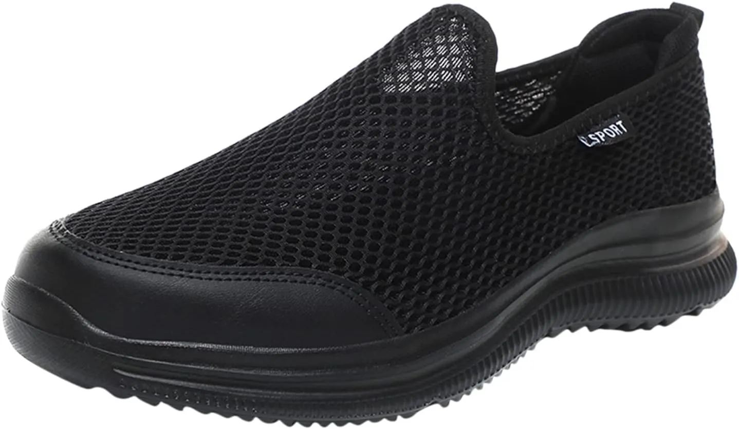 Mens Non Slip Walking Sneakers Lightweight Breathable Slip on Running Shoes Athletic Gym Tennis Shoes for Men