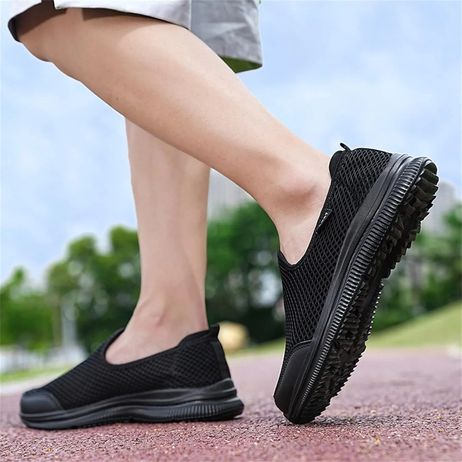 Mens Non Slip Walking Sneakers Lightweight Breathable Slip on Running Shoes Athletic Gym Tennis Shoes for Men