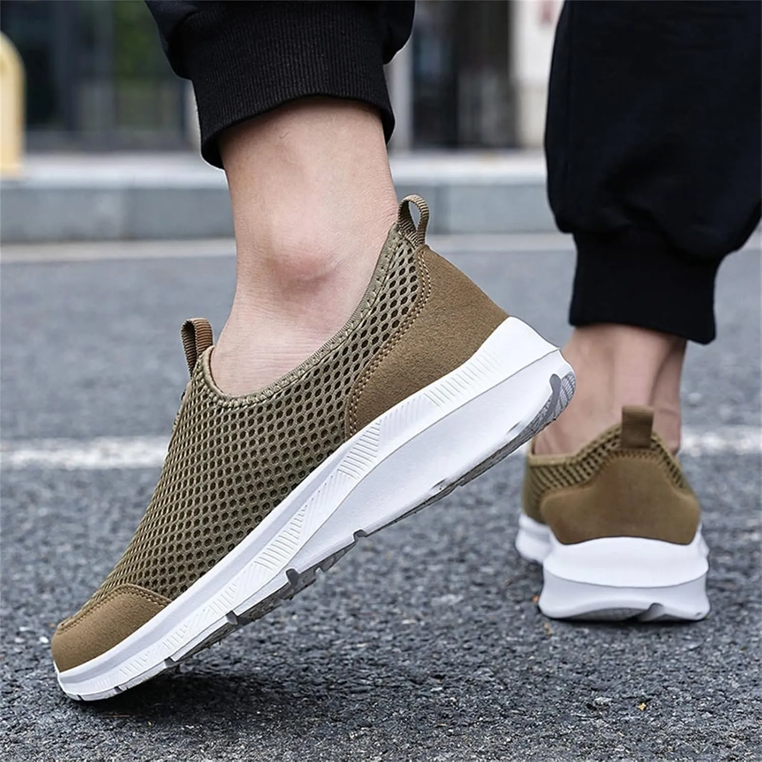 Mens Non Slip Walking Sneakers Lightweight Breathable Slip on Running Shoes Athletic Gym Tennis Shoes for Men