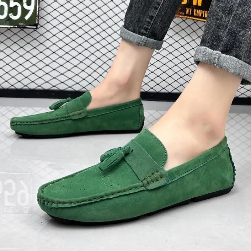 Men's Nubuck Leather Loafers with Tassel - Lightweight Anti-Slip Driving Loafers, Slip-On Style for Casual, Wedding & Work