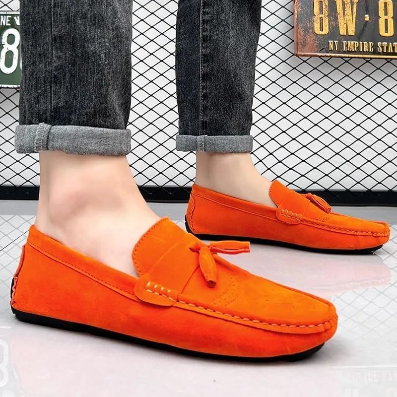 Men's Nubuck Leather Loafers with Tassel - Lightweight Anti-Slip Driving Loafers, Slip-On Style for Casual, Wedding & Work