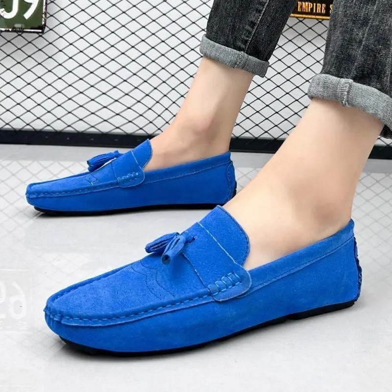 Men's Nubuck Leather Loafers with Tassel - Lightweight Anti-Slip Driving Loafers, Slip-On Style for Casual, Wedding & Work