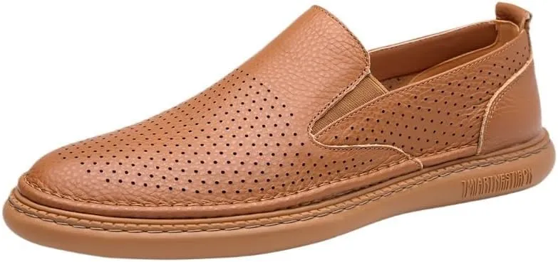 Mens Premium Leather Penny Shoes Fashion Slip On Driving Shoes Casual Flat Moccasin Men's Cutout Mesh Handmade Flat Casual Loafers