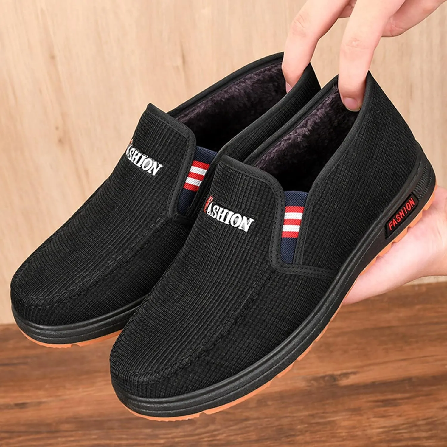 Mens Slip On Fashion and Winter Men Casual Shoes Flat Non Slip On Solid Color Plush Warm and Comfortable