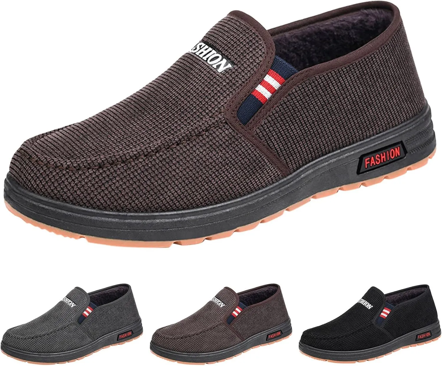 Mens Slip On Fashion and Winter Men Casual Shoes Flat Non Slip On Solid Color Plush Warm and Comfortable