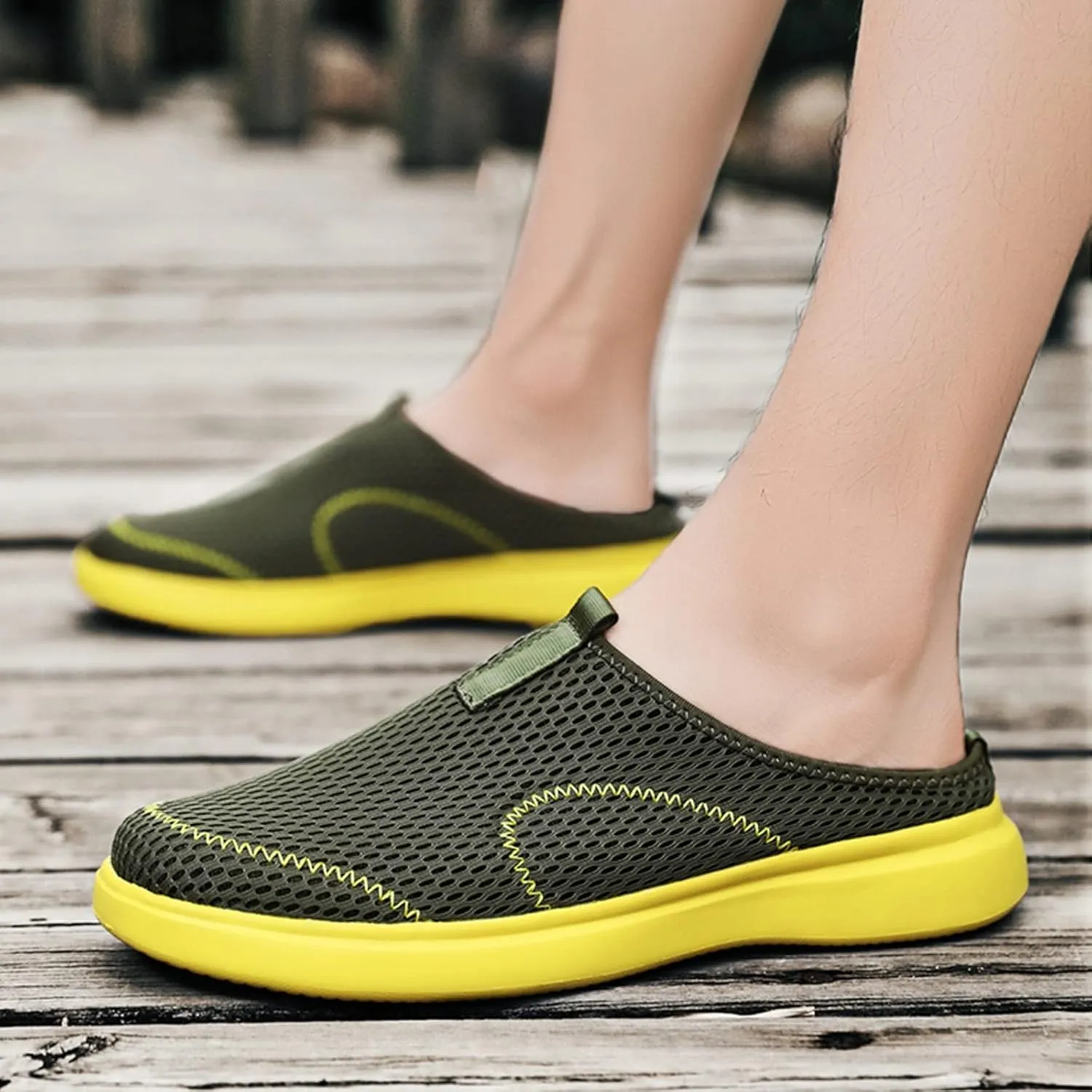 Men's Slip Shoes Fashion Summer Men Casual Shoes Breathable Mesh Shallow Wear Lightweight Casual Half Slippers