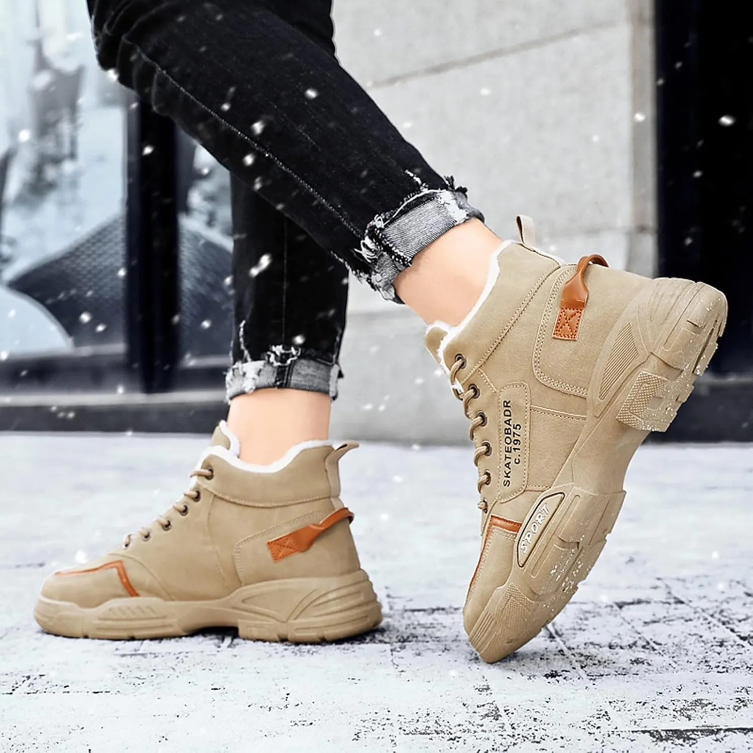 Men's Slip Shoes Men Shoes Winter Plush Casual Men Warm Work Clothes Casual for