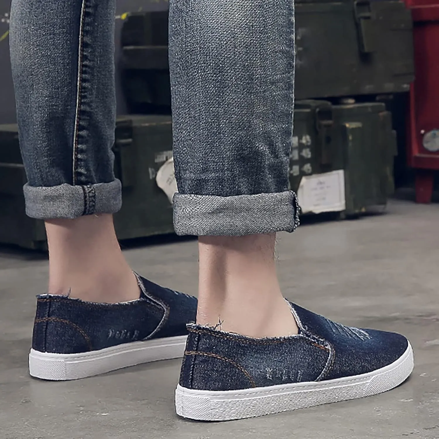 Men's Slip Shoes Men's New Spring and Fisherman's Shoes Canvas Thick Soled Denim Slip On