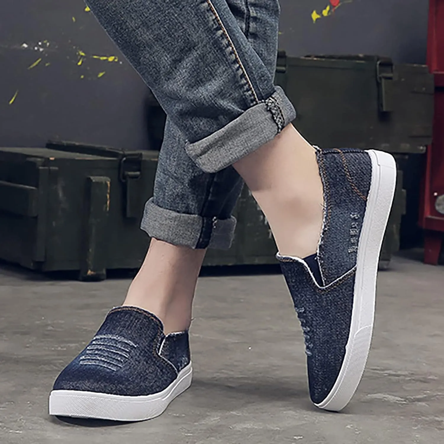 Men's Slip Shoes Men's New Spring and Fisherman's Shoes Canvas Thick Soled Denim Slip On