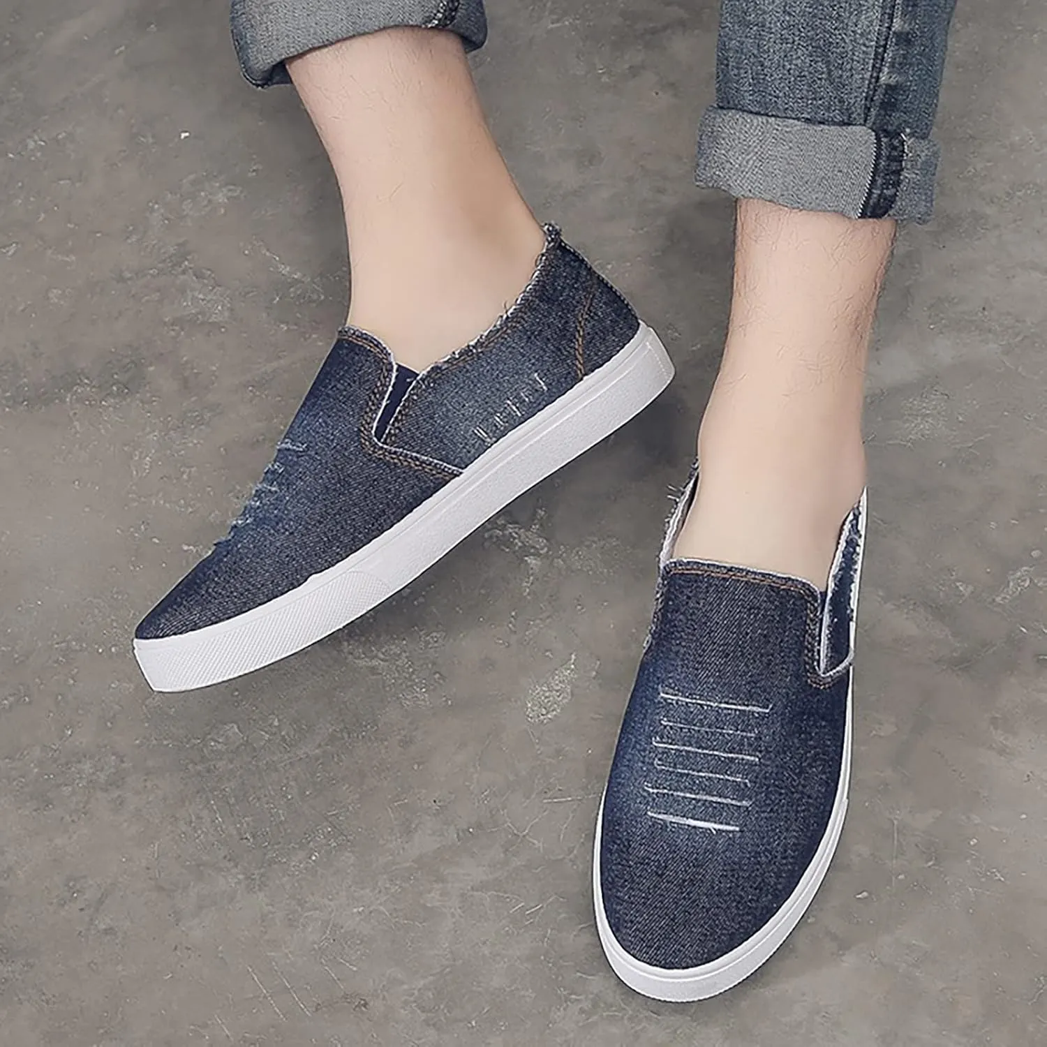 Men's Slip Shoes Men's New Spring and Fisherman's Shoes Canvas Thick Soled Denim Slip On