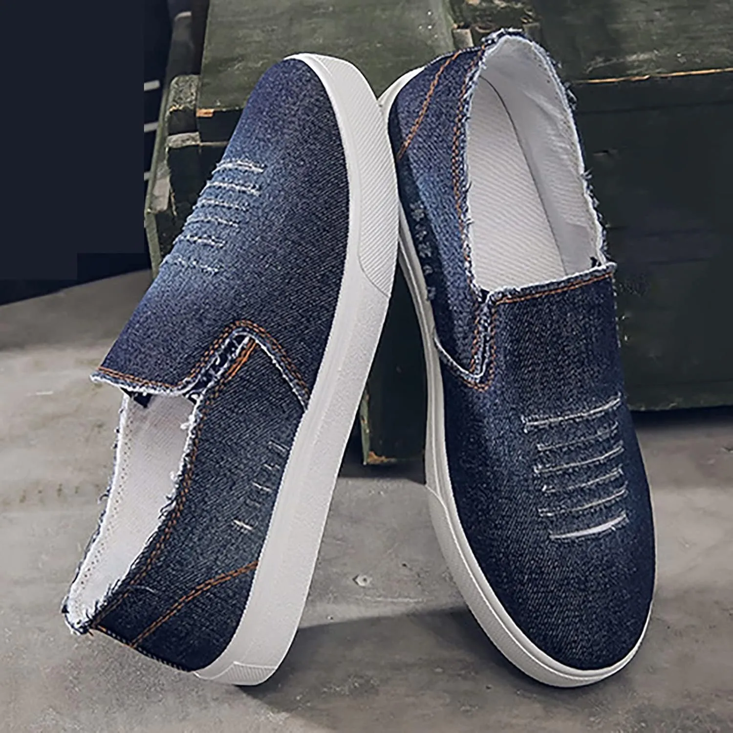 Men's Slip Shoes Men's New Spring and Fisherman's Shoes Canvas Thick Soled Denim Slip On