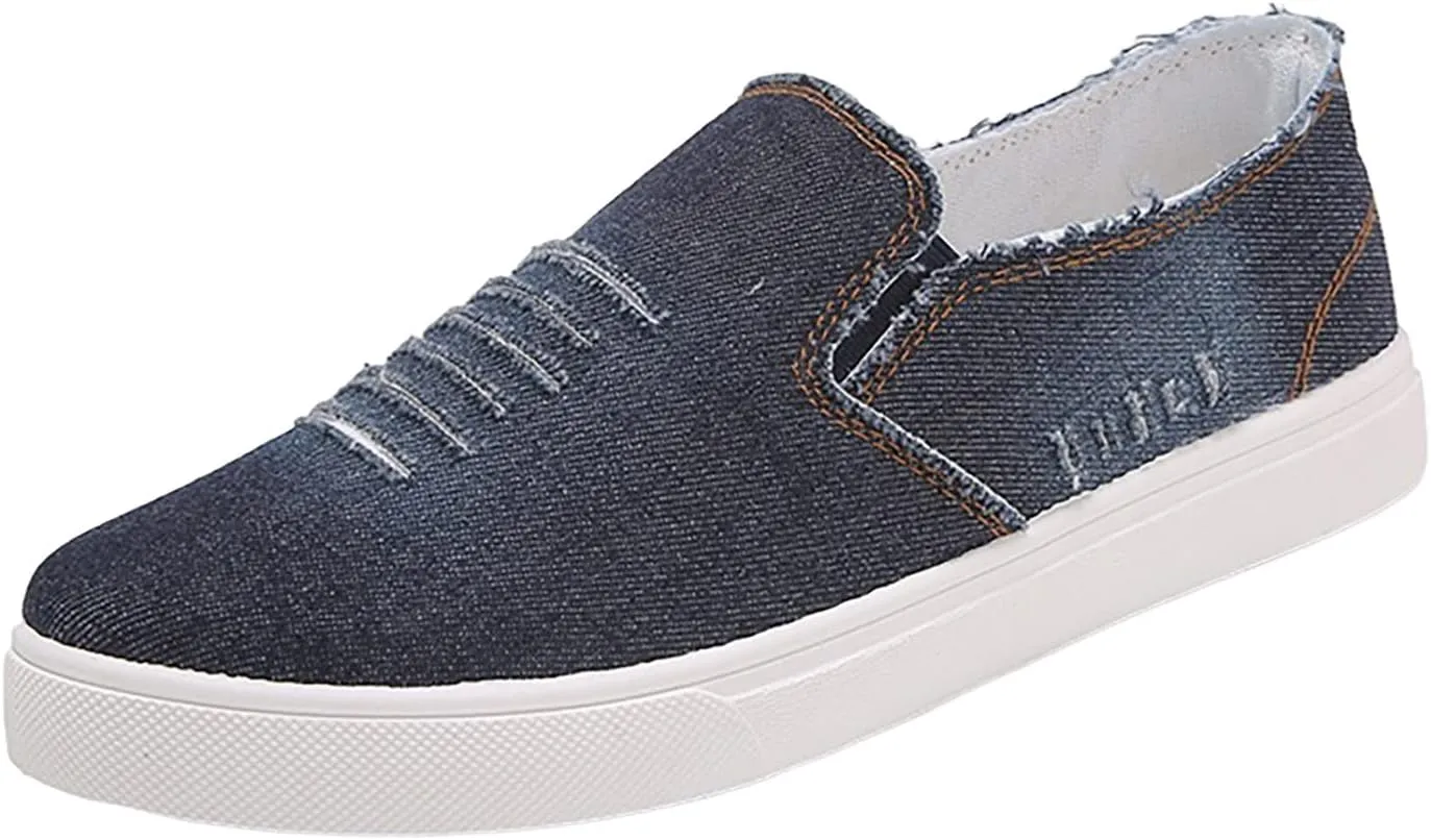 Men's Slip Shoes Men's New Spring and Fisherman's Shoes Canvas Thick Soled Denim Slip On