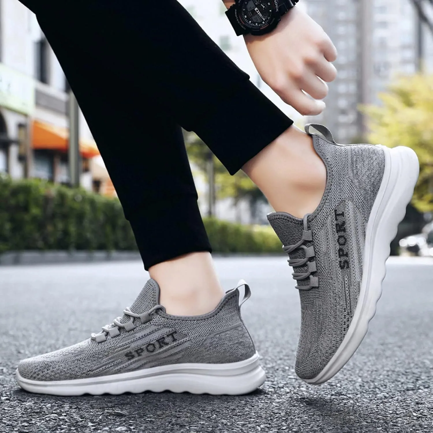 Men's Sneakers Breathable Walking Shoe Non Slip Lace Up Sport Athletic Shoes Comfortable Flat Running Sneakers