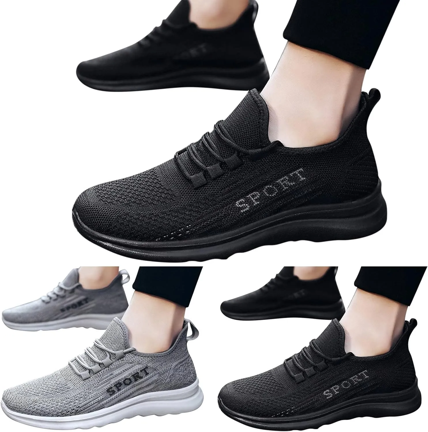 Men's Sneakers Breathable Walking Shoe Non Slip Lace Up Sport Athletic Shoes Comfortable Flat Running Sneakers