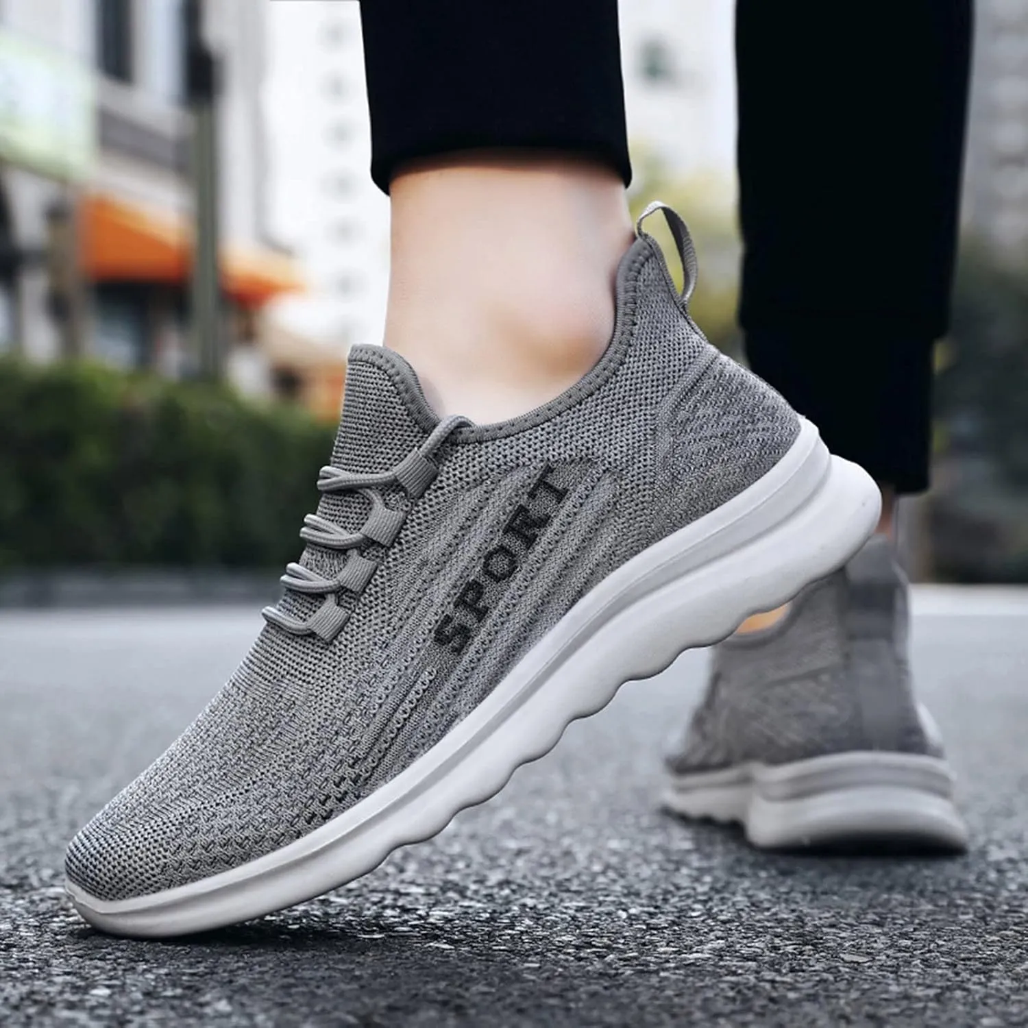 Men's Sneakers Breathable Walking Shoe Non Slip Lace Up Sport Athletic Shoes Comfortable Flat Running Sneakers