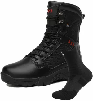 Men's Tactical Boots, Men's Waterproof Hiking Boots with Sports Socks Durable Combat Boots Outdoor Lightweight Work Boots Men's Tactical Army Boots