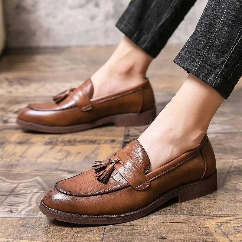Mens Tassel Dress Loafers Mens Genuine Leather Dress Casual Tassel Loafer Shoe