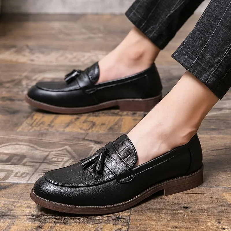 Mens Tassel Dress Loafers Mens Genuine Leather Dress Casual Tassel Loafer Shoe