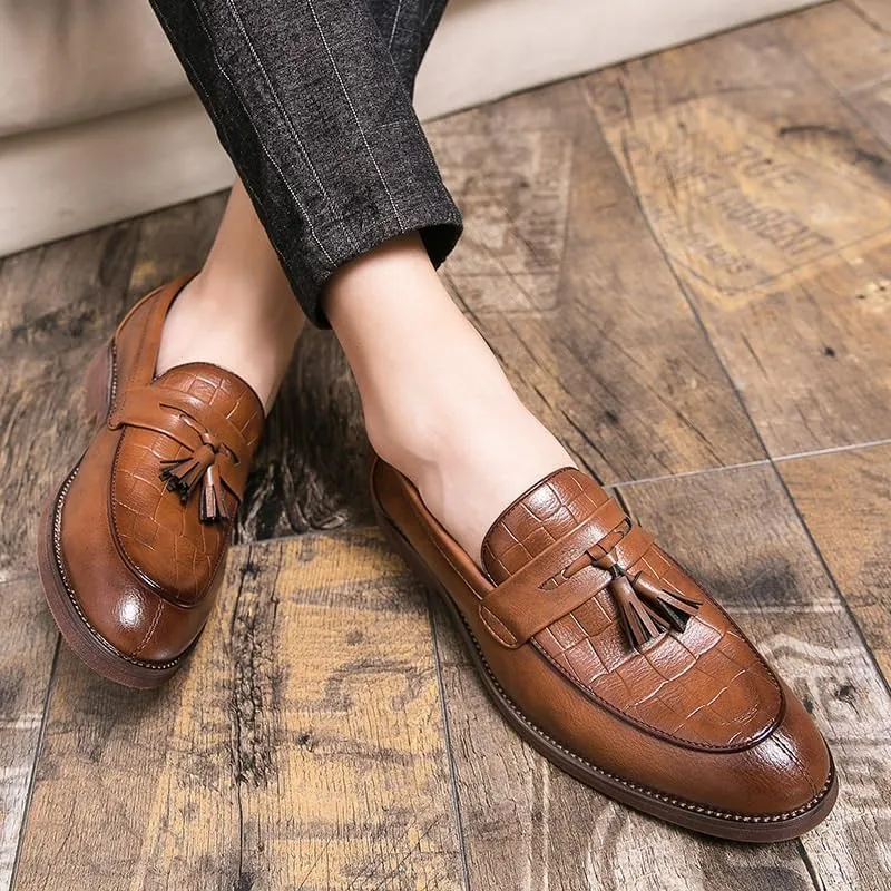 Mens Tassel Dress Loafers Mens Genuine Leather Dress Casual Tassel Loafer Shoe