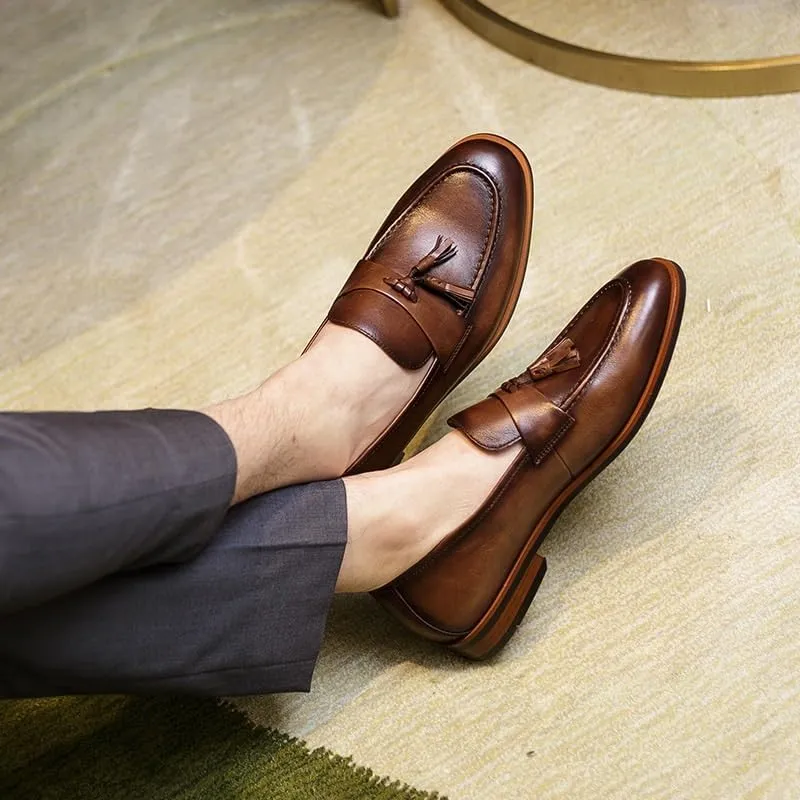 Men's Tassel Leather Shoes,Loafers,Casual Leather Shoes, Business Leather Shoes, Men's Casual British Frosted Fashion Hoes
