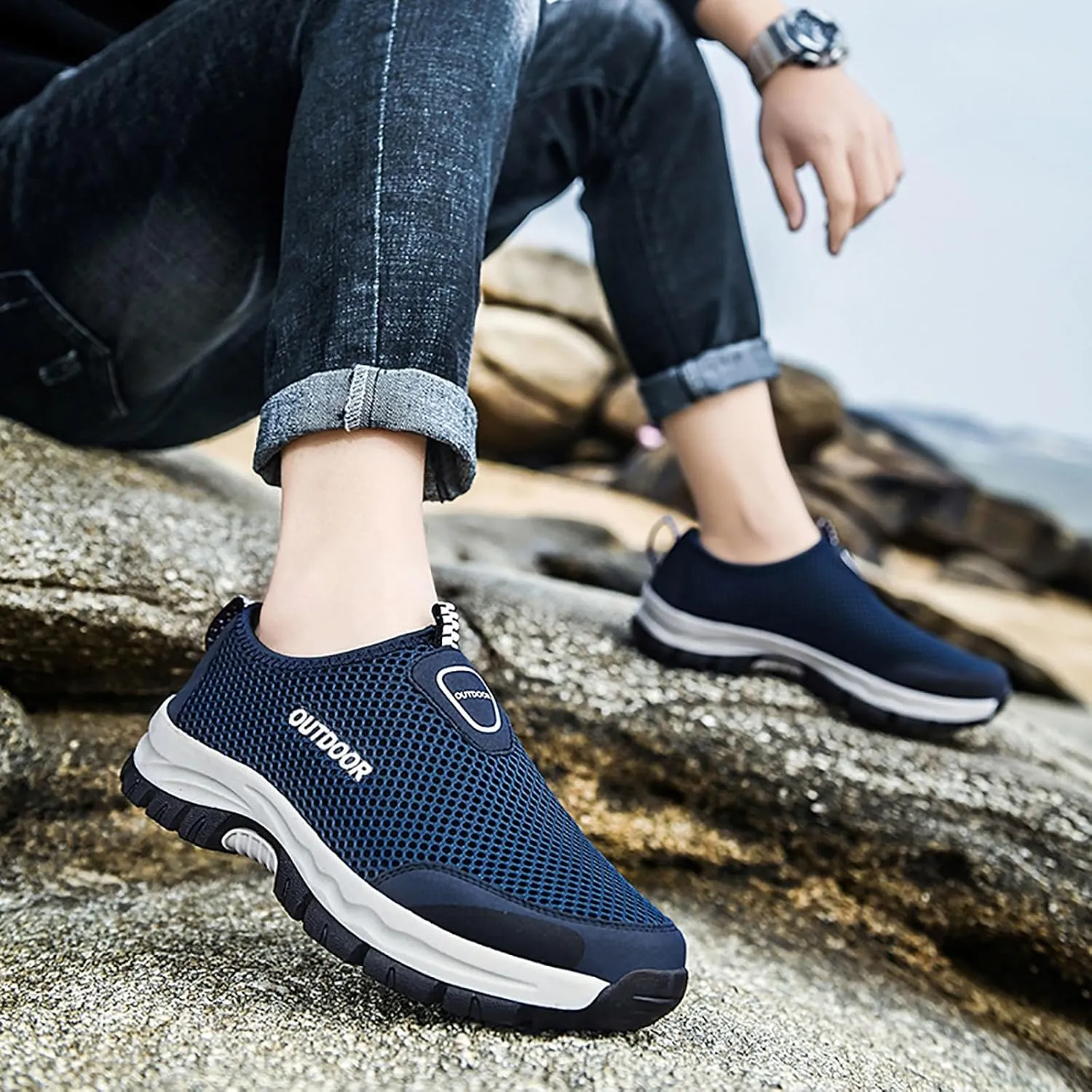 Mens Tennis Shoes Men Shoes Comfortable Soft Sole Breathable Casual Summer Mesh Hollow Breathable Casual