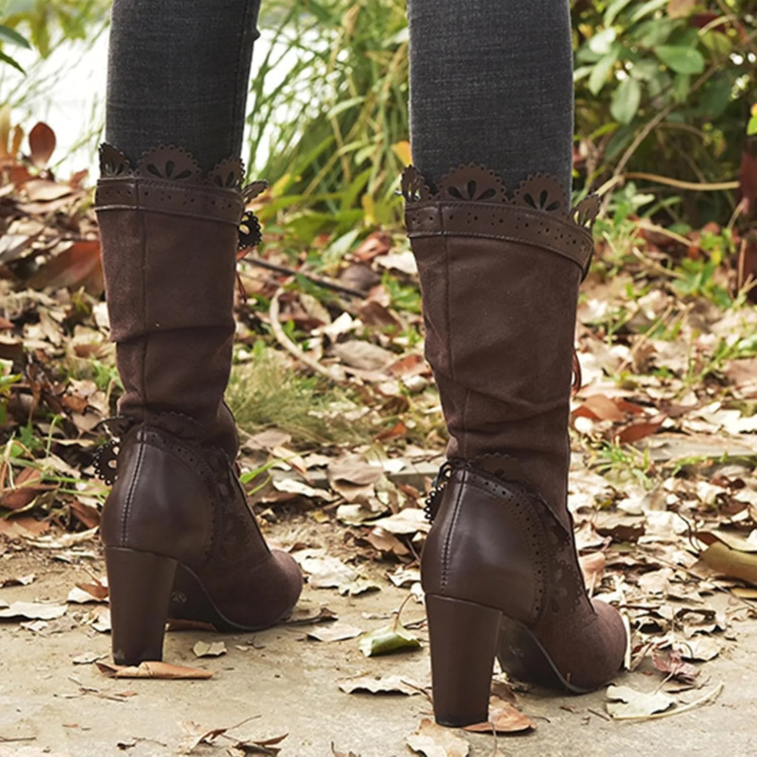 Mid Calf Boots for Women Dressy,Lace Up Victorian Boots Gothic Cosplay High Heels Shoes Fall Boots for Women 2024