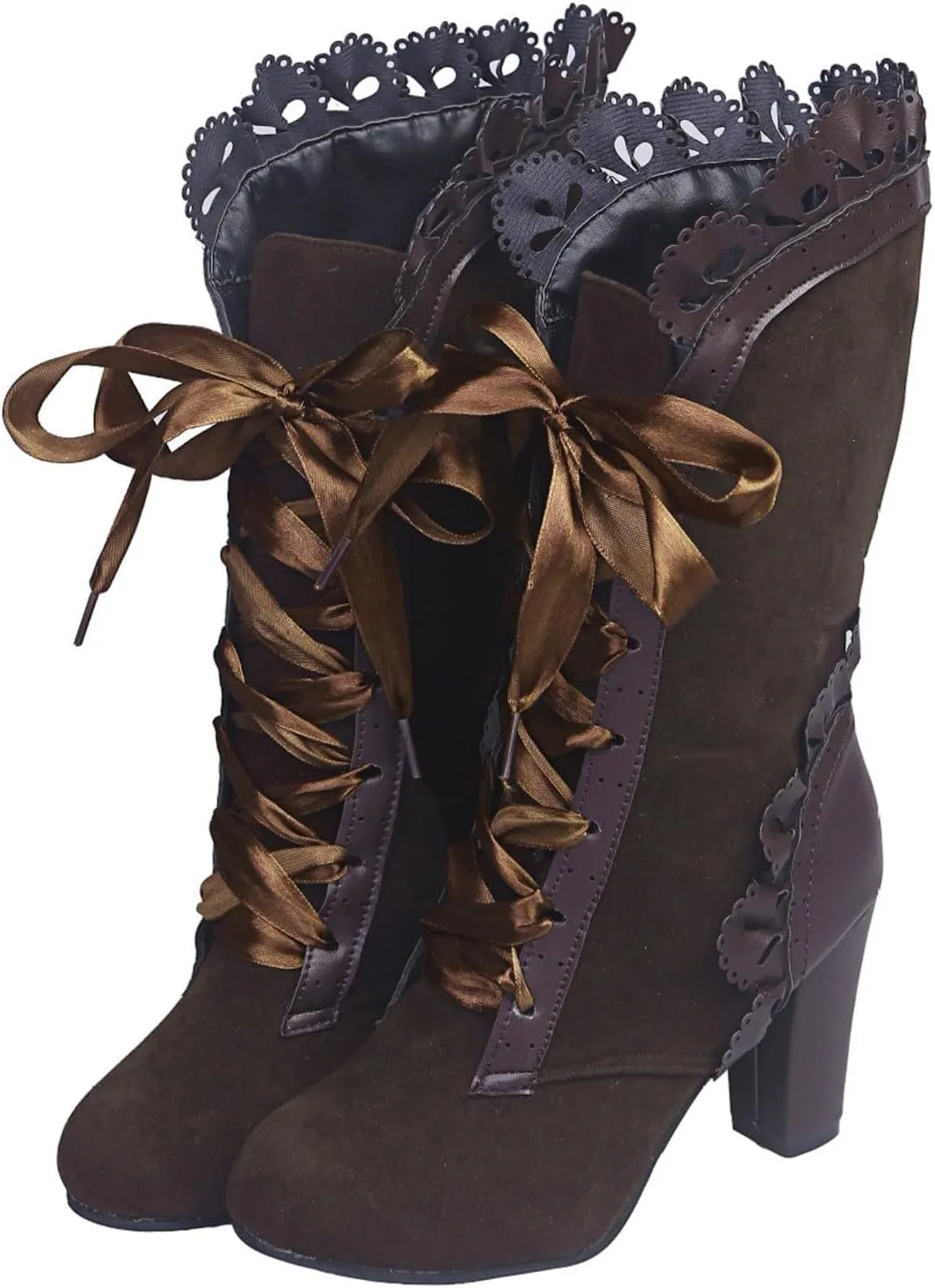 Mid Calf Boots for Women Dressy,Lace Up Victorian Boots Gothic Cosplay High Heels Shoes Fall Boots for Women 2024