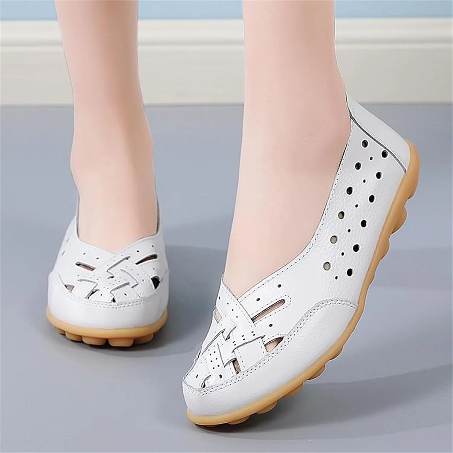 Orthopedic Loafers in Breathable Leather Owlkay Womens Casual Soft Leather Slip-On Flat Breathable Loafers Stylendy Orthopedic Loafers (White,7)