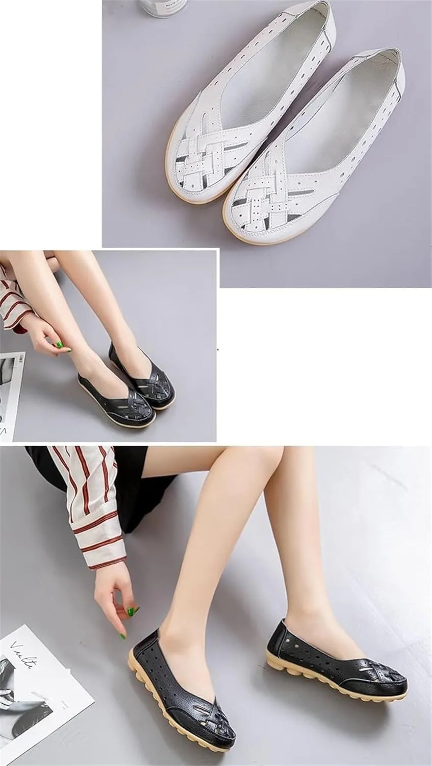 Orthopedic Loafers in Breathable Leather Owlkay Womens Casual Soft Leather Slip-On Flat Breathable Loafers Stylendy Orthopedic Loafers (White,7)